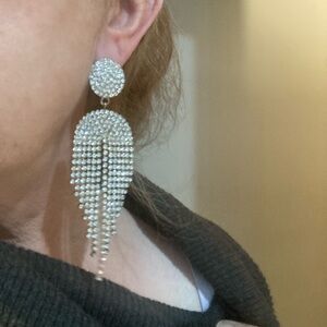 Long silvertoned rhinestone dangle earrings
